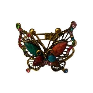 Metal Cuff Bracelet featuring Butterfly design adorned with crystal/rhinestones